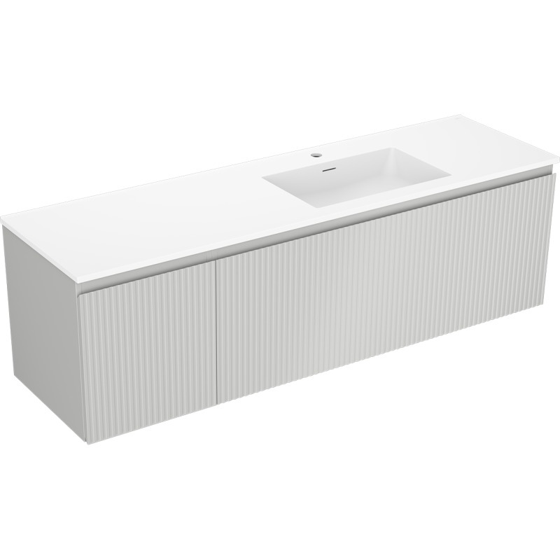 Mexen Rivel armário de casa de banho de 160 cm com lavatório Otis direito, 1S, 1D, canelado, cinzento mate/branco mate