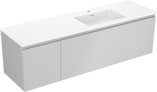 Mexen Rivel bathroom cabinet 160 cm with right Otis sink, 1S, 1D, grooved, gray matte/white matte - 91A23-16047-3-BBFF62-W18P01