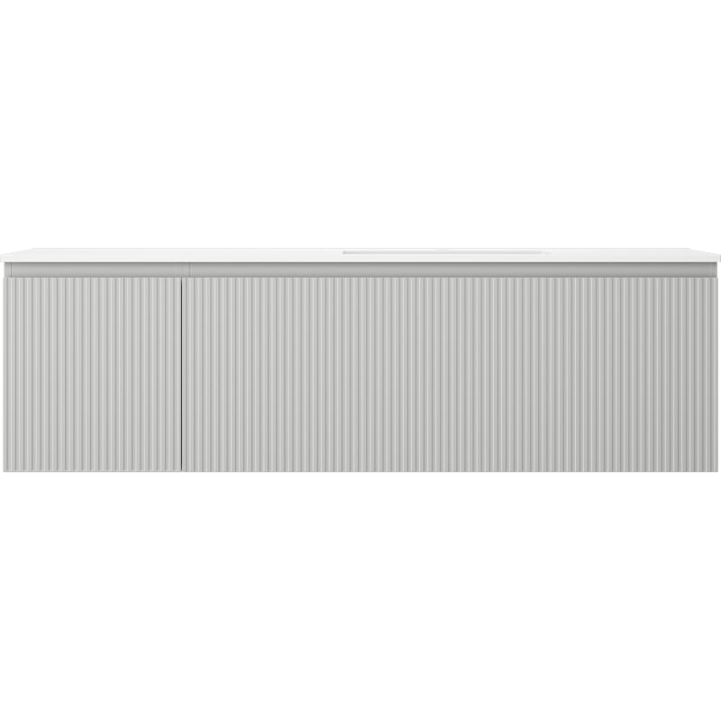 Mexen Rivel bathroom cabinet 160 cm with right Otis sink, 1S, 1D, grooved, gray matte/white matte - 91A23-16047-3-BBFF62-W18P01
