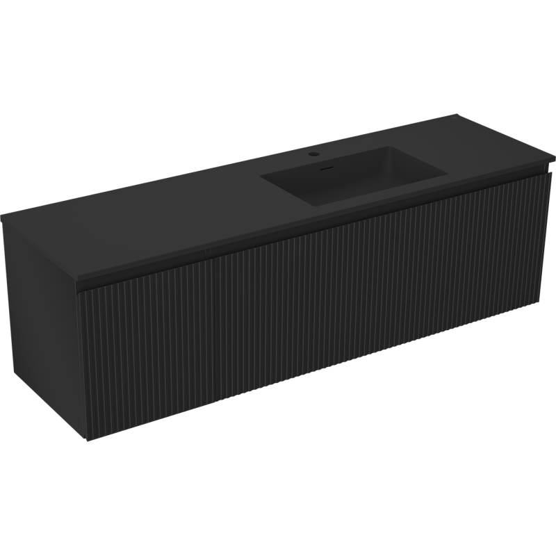 Mexen Rivel armario de baño de 160 cm con lavabo Otis derecho, 1S, 1D, acanalado, negro mate - 91A23-16047-3-BBFF71-W18P71