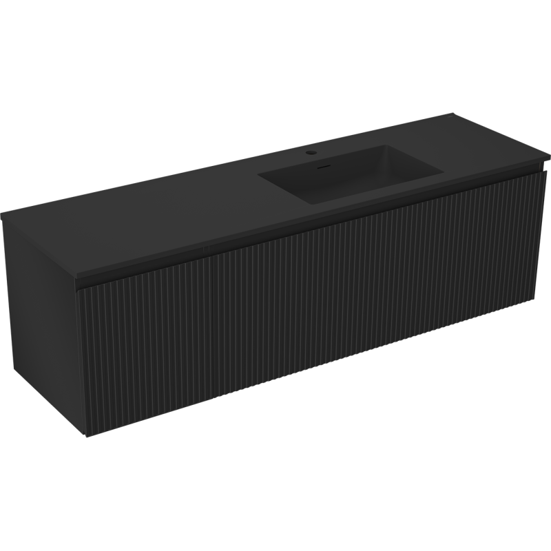 Mexen Rivel Badezimmerschrank 160 cm mit Waschbecken Otis rechts, 1S, 1D, gerillt, schwarz matt - 91A23-16047-3-BBFF71-W18P71