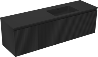 Mexen Rivel Badezimmerschrank 160 cm mit Waschbecken Otis rechts, 1S, 1D, gerillt, schwarz matt - 91A23-16047-3-BBFF71-W18P71