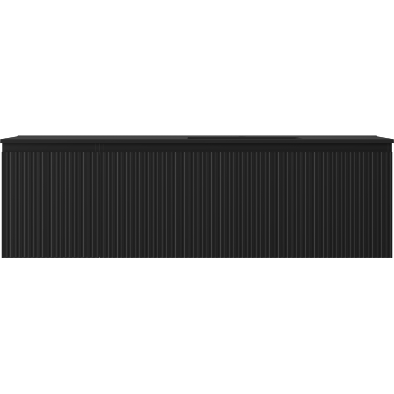 Mexen Rivel bathroom cabinet 160 cm with Otis right-hand sink, 1S, 1D, ribbed, matte black - 91A23-16047-3-BBFF71-W18P71