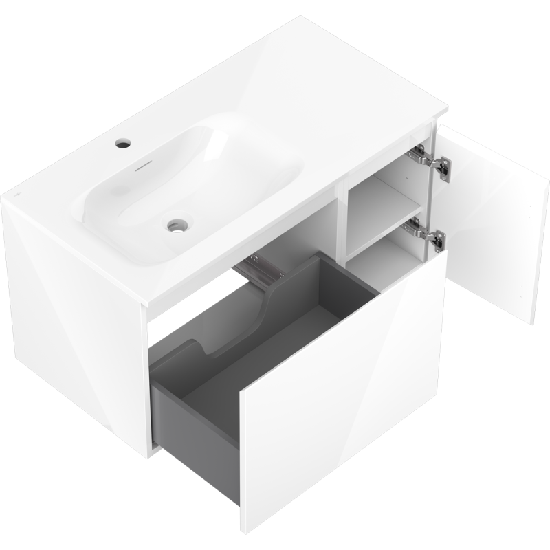 Mexen Orio meuble de salle de bains 90 cm avec lavabo Vela gauche, 1S, 1D, blanc brillant - 91A13-09047-3-BBFF00-W23L00