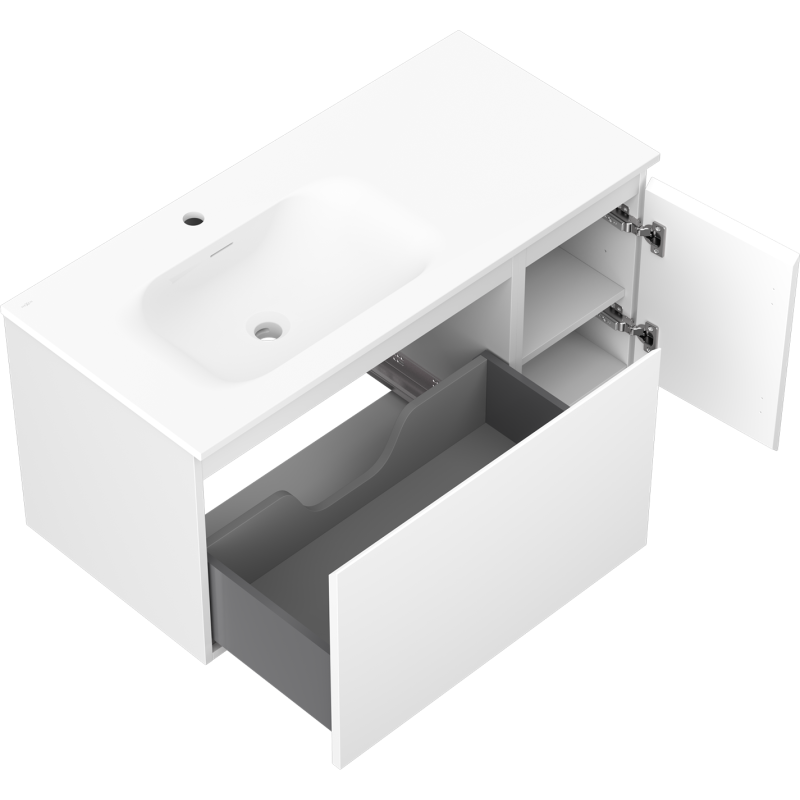 Mexen Orio armário de casa de banho 90 cm com lavatório Vela esquerdo, 1G, 1P, branco mate - 91A13-09047-3-BBFF01-W23L01