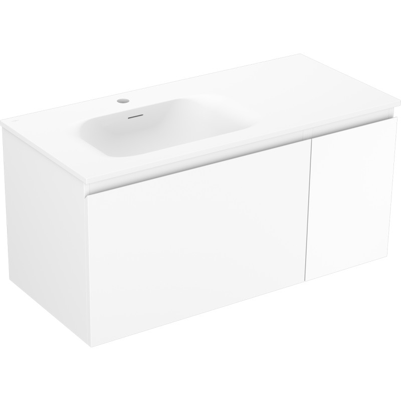 Mexen Orio Badezimmerschrank 90 cm mit Waschbecken Vela links, 1S, 1T, weiß matt - 91A13-09047-3-BBFF01-W23L01