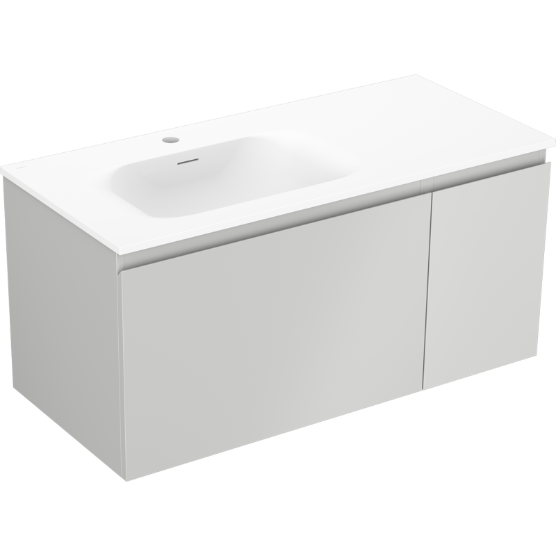 Mexen Orio 90 cm kylpyhuoneen kaappi vasemmalla Vela-pesualtaalla, 1S, 1D, harmaa matta/valkoinen matta