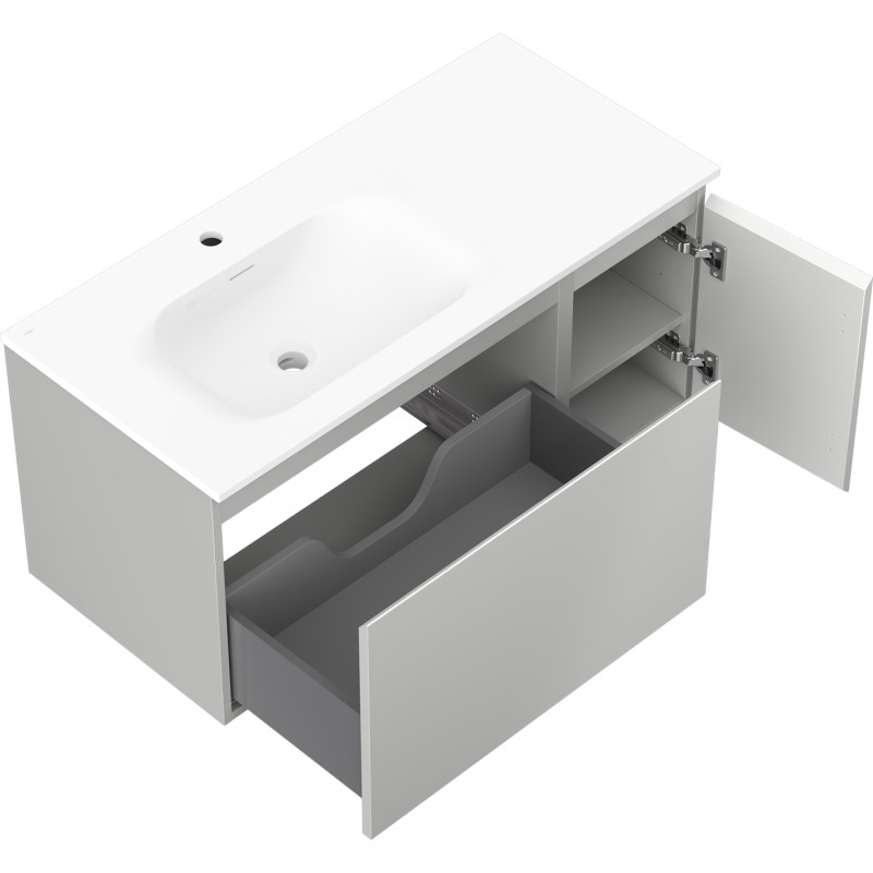 Mexen Orio armoire de salle de bains 90 cm avec vasque Vela gauche, 1S, 1D, gris mat/blanc mat - 91A13-09047-3-BBFF62-W23L01