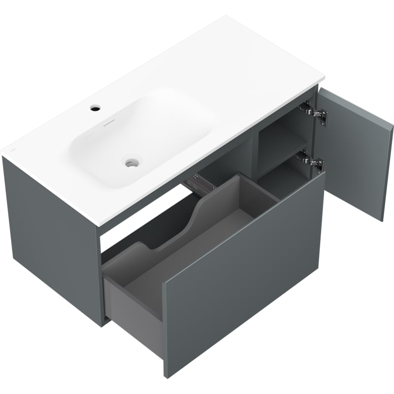 Mexen Orio 90 cm bathroom cabinet with Vela left sink, 1S, 1D, matte graphite/white matte - 91A13-09047-3-BBFF66-W23L01