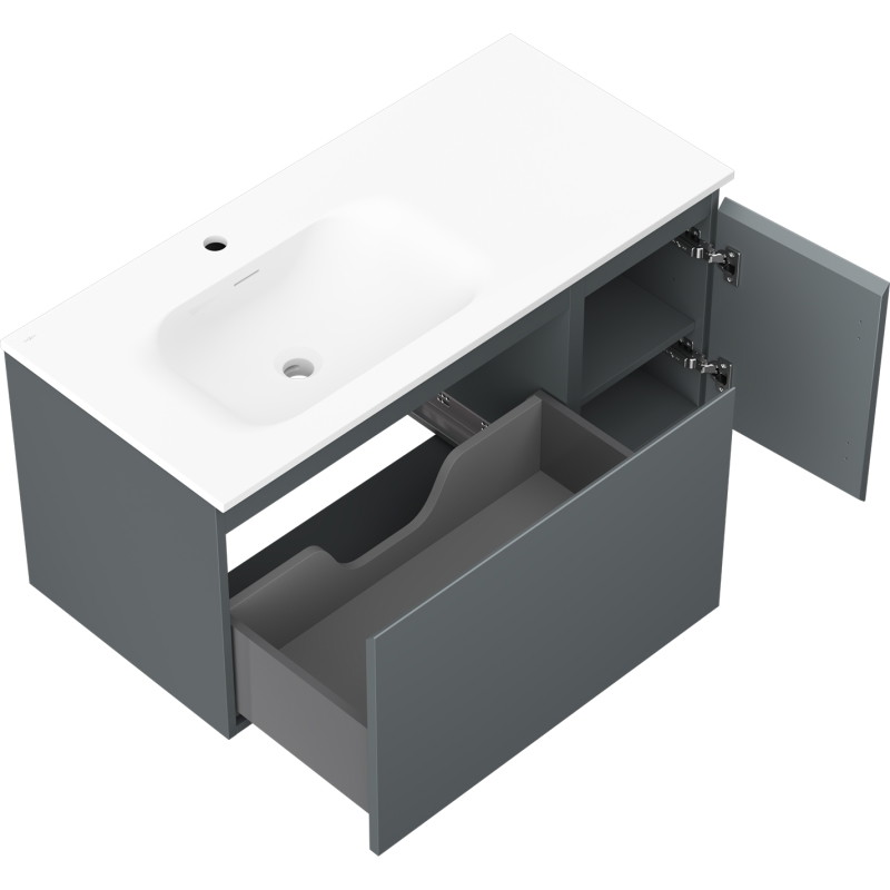 Mexen Orio badkamerkast 90 cm met wastafel Vela links, 1S, 1D, mat grafiet/wit mat - 91A13-09047-3-BBFF66-W23L01