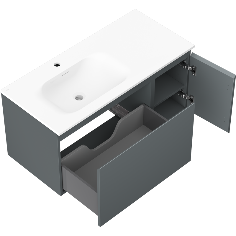 Mexen Orio mobile da bagno 90 cm con lavabo Vela sinistro, 1S, 1D, grafite opaco/bianco opaco - 91A13-09047-3-BBFF66-W23L01