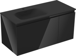 Mexen Orio armadietto da bagno 90 cm con lavabo Vela sinistra, 1S, 1D, nero lucido/nero opaco - 91A13-09047-3-BBFF70-W23L71