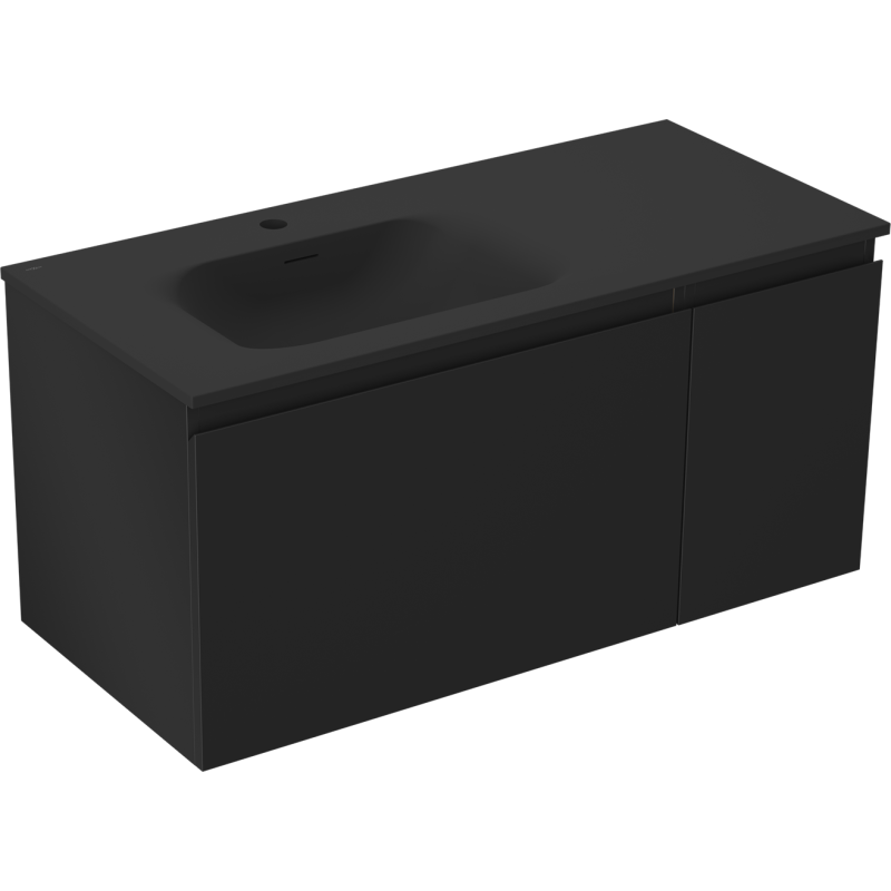 Mexen Orio Badezimmerschrank 90 cm mit Waschbecken Vela links, 1S, 1D, schwarz matt - 91A13-09047-3-BBFF71-W23L71