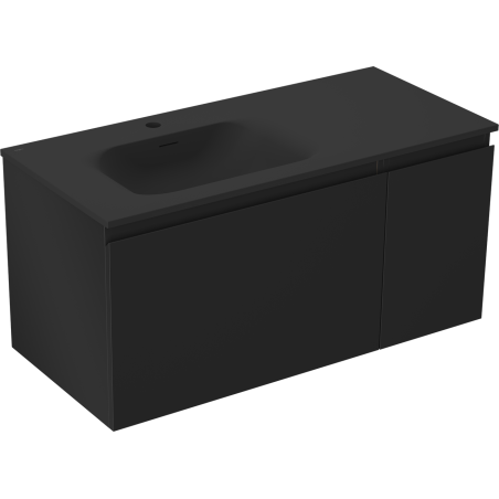 Mexen Orio Badezimmerschrank 90 cm mit Waschbecken Vela links, 1S, 1D, schwarz matt - 91A13-09047-3-BBFF71-W23L71