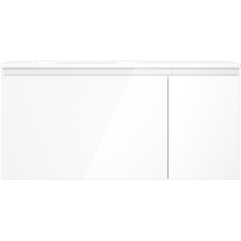 Mexen Orio Badezimmerschrank 100 cm mit Waschbecken Vela links, 1S, 1D, weiß glänzend - 91A13-10047-3-BBFF00-W23L00