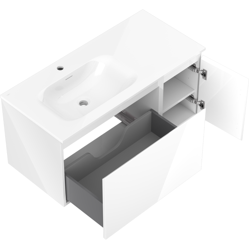 Mexen Orio meuble de salle de bains 100 cm avec lavabo Vela à gauche, 1S, 1D, blanc brillant - 91A13-10047-3-BBFF00-W23L00