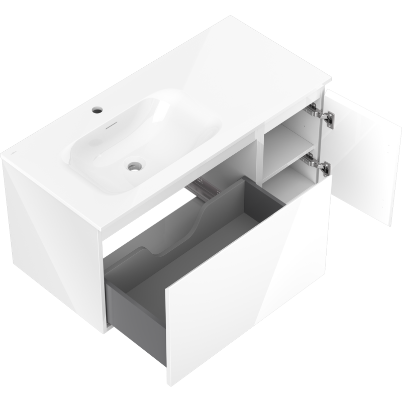 Mexen Orio mobile da bagno 100 cm con lavabo Vela sinistro, 1S, 1D, bianco lucido - 91A13-10047-3-BBFF00-W23L00