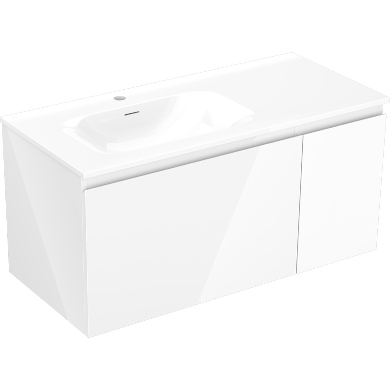Mexen Orio Badezimmerschrank 100 cm mit Waschbecken Vela links, 1S, 1D, weiß glänzend - 91A13-10047-3-BBFF00-W23L00