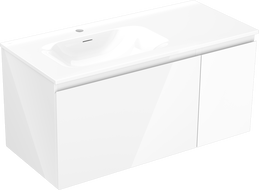 Mexen Orio bathroom cabinet 100 cm with Vela left basin, 1S, 1D, white gloss - 91A13-10047-3-BBFF00-W23L00