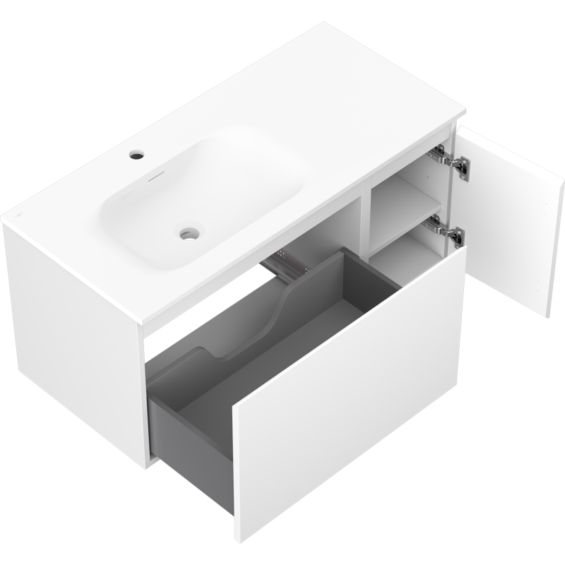 Mexen Orio armario de baño 100 cm con lavabo Vela izquierdo, 1S, 1D, blanco mate - 91A13-10047-3-BBFF01-W23L01