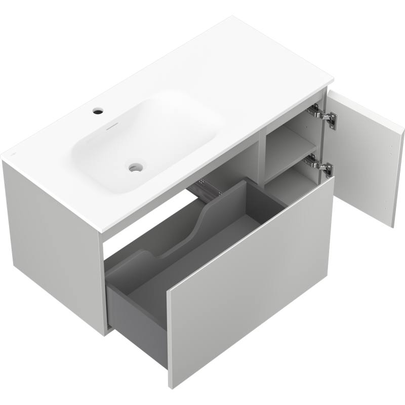 Mexen Orio mobile da bagno 100 cm con lavabo Vela sinistro, 1S, 1D, grigio opaco/bianco opaco - 91A13-10047-3-BBFF62-W23L01