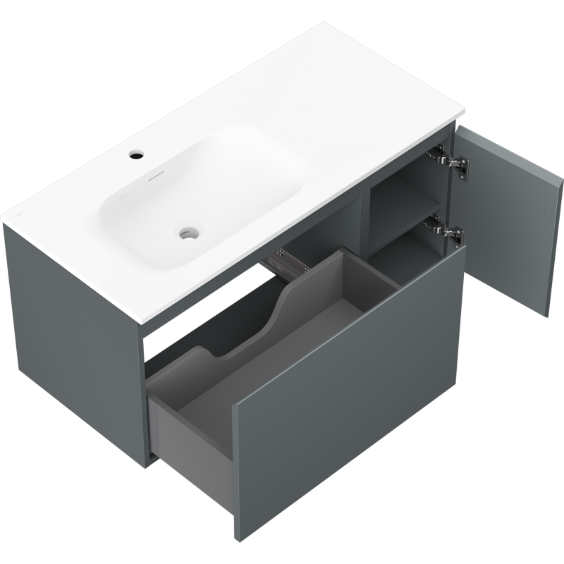 Mexen Orio armadio bagno 100 cm con lavabo Vela sinistro, 1S, 1D, grafite opaco/bianco opaco - 91A13-10047-3-BBFF66-W23L01