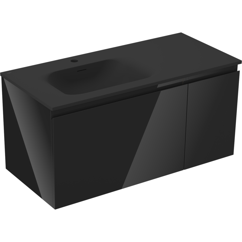 Mexen Orio meuble de salle de bain 100 cm avec lavabo Vela gauche, 1S, 1D, noir brillant/noir mat - 91A13-10047-3-BBFF70-W23L71