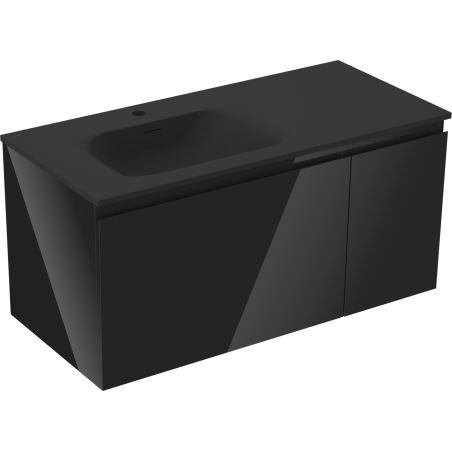 Mexen Orio meuble de salle de bain 100 cm avec lavabo Vela gauche, 1S, 1D, noir brillant/noir mat - 91A13-10047-3-BBFF70-W23L71