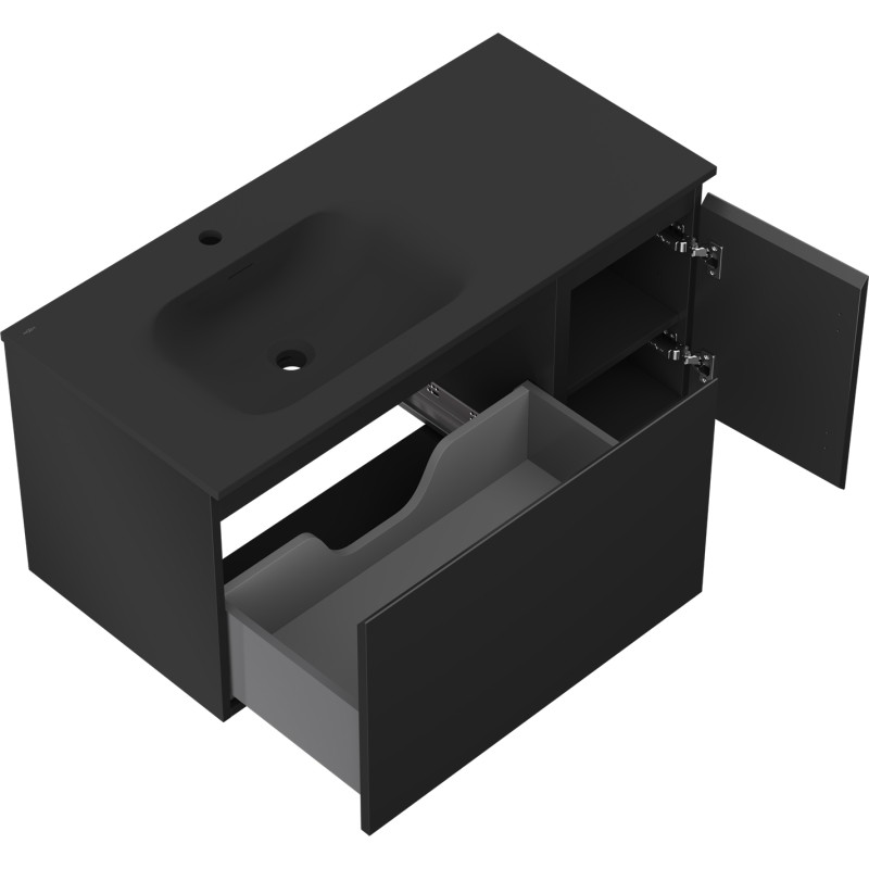 Mexen Orio armoire de salle de bain 100 cm avec lavabo Vela gauche, 1S, 1D, noir mat - 91A13-10047-3-BBFF71-W23L71