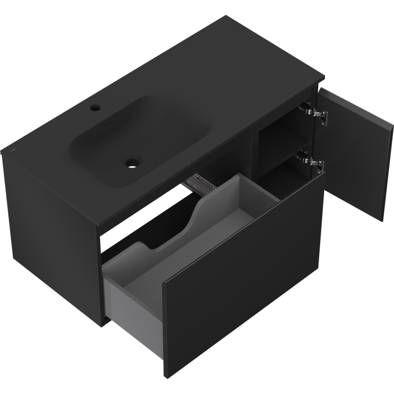 Mexen Orio meuble de salle de bain 100 cm avec lavabo Vela gauche, 1S, 1D, noir mat - 91A13-10047-3-BBFF71-W23L71