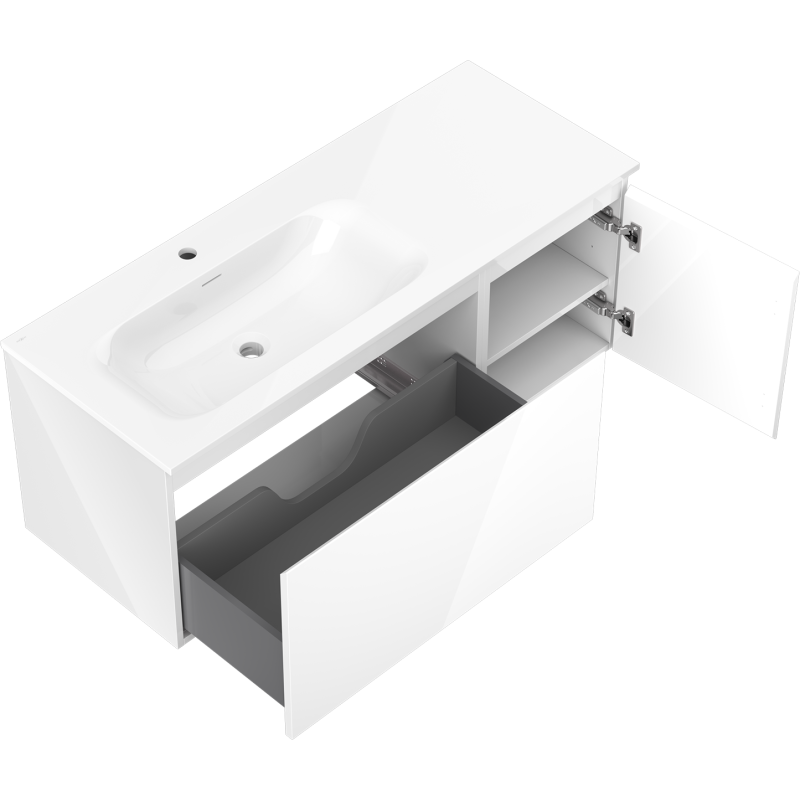 Mexen Orio mueble de baño 120 cm con lavabo Vela izquierdo, 1S, 1D, blanco brillo - 91A13-12047-3-BBFF00-W23L00