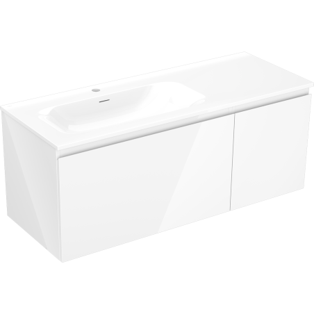Mexen Orio Badezimmerschrank 120 cm mit Waschbecken Vela links, 1S, 1D, weiß glänzend - 91A13-12047-3-BBFF00-W23L00
