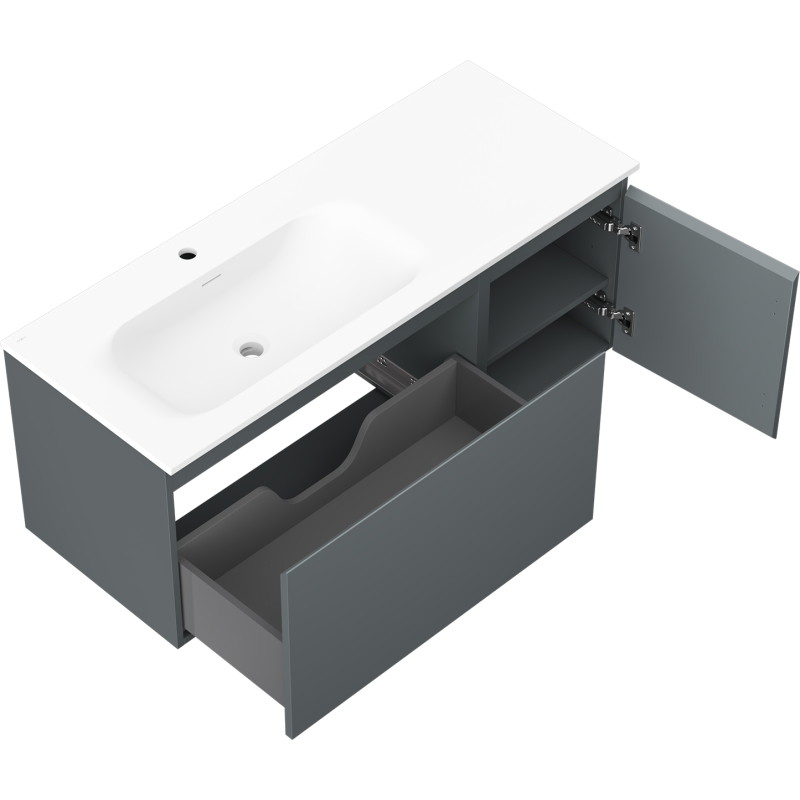 Mexen Orio Badezimmerschrank 120 cm mit Waschbecken Vela links, 1S, 1D, Graphit matt/weiß matt - 91A13-12047-3-BBFF66-W23L01