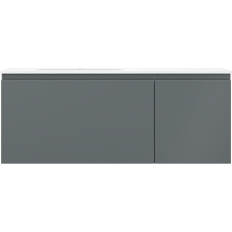 Mexen Orio 120 cm bathroom cabinet with Vela left sink, 1 drawer, 1 door, matte graphite/white - 91A13-12047-3-BBFF66-W23L01