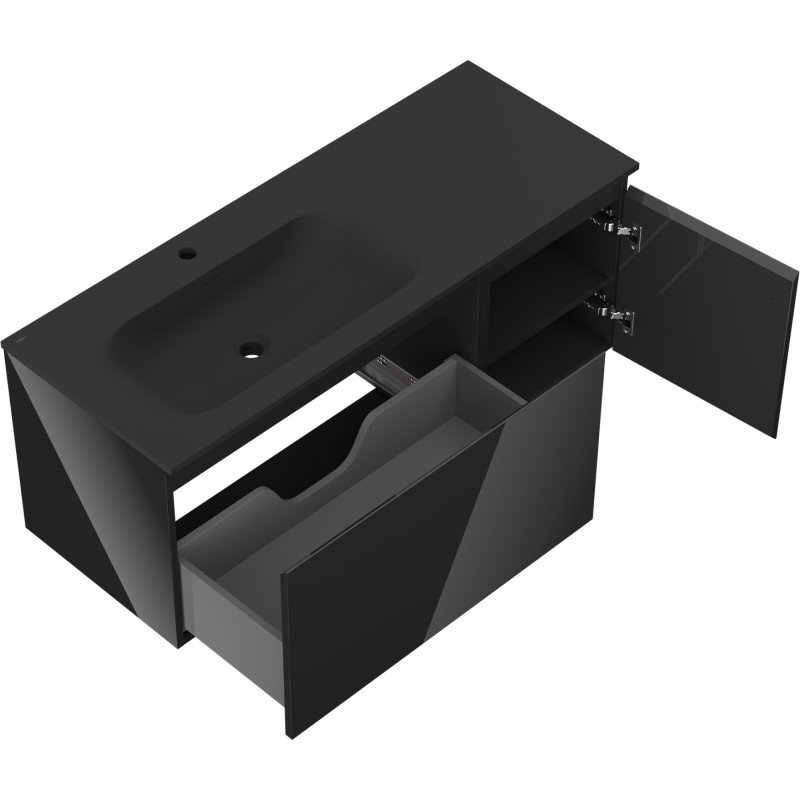 Mexen Orio armario de baño de 120 cm con lavabo Vela izquierdo, 1S, 1D, negro brillo/negro mate - 91A13-12047-3-BBFF70-W23L71