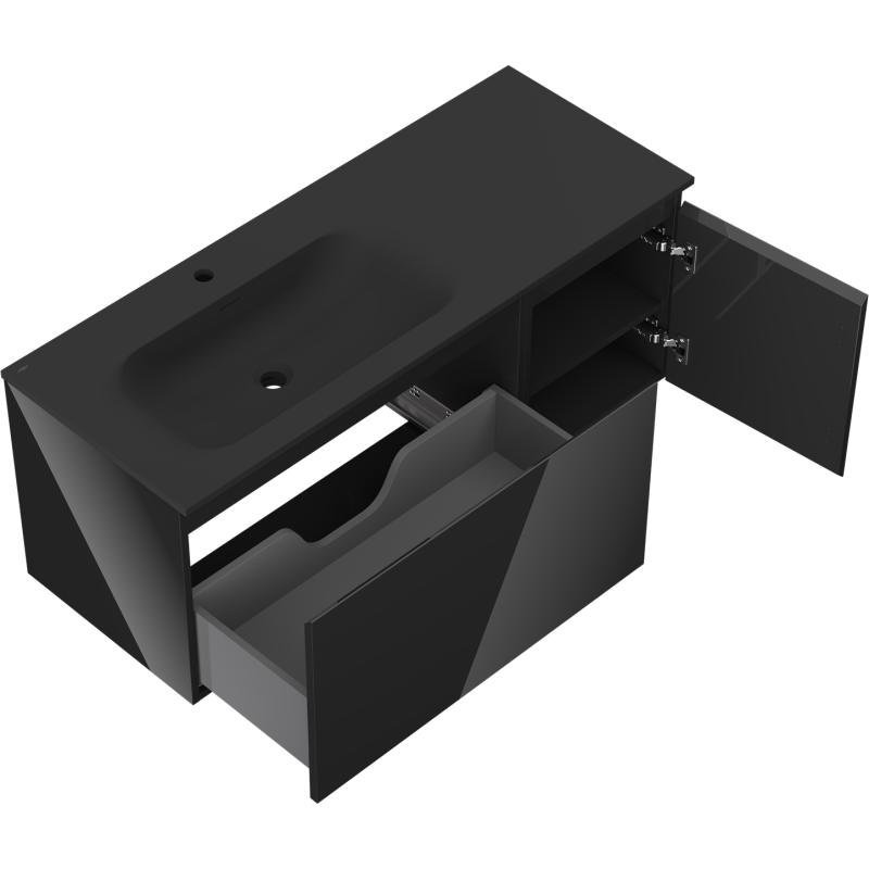 Mexen Orio mobile da bagno 120 cm con lavabo Vela sinistro, 1S, 1D, nero lucido/nero opaco - 91A13-12047-3-BBFF70-W23L71