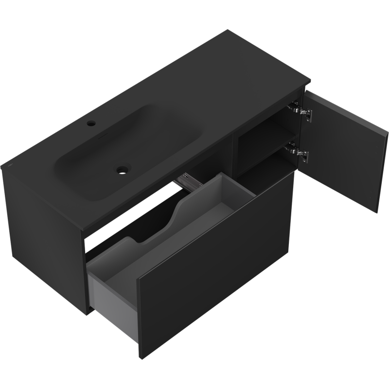 Mexen Orio mobile da bagno 120 cm con lavabo Vela sinistro, 1S, 1A, nero opaco - 91A13-12047-3-BBFF71-W23L71