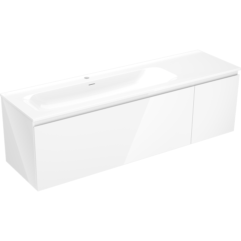 Mexen Orio Badezimmerschrank 160 cm mit Waschtisch Vela links, 1S, 1T, weiß glänzend - 91A13-16047-3-BBFF00-W23L00