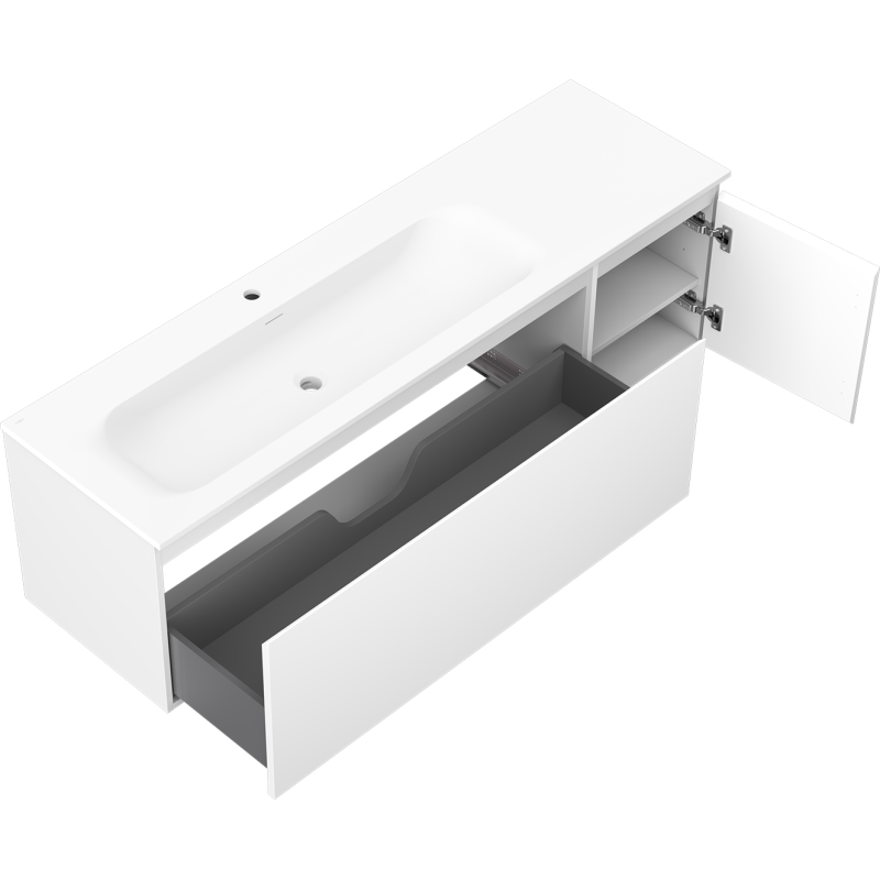 Mexen Orio armário de casa de banho 160 cm com lavatório Vela esquerdo, 1G, 1P, branco mate - 91A13-16047-3-BBFF01-W23L01