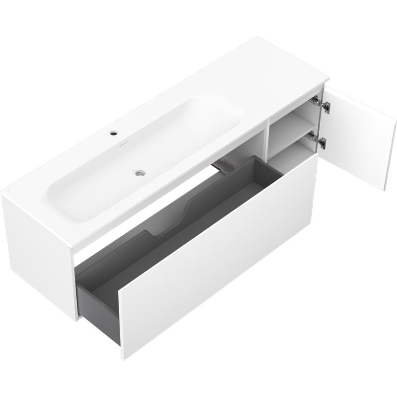 Mexen Orio mobile da bagno 160 cm con lavabo Vela sinistro, 1S, 1D, bianco opaco - 91A13-16047-3-BBFF01-W23L01