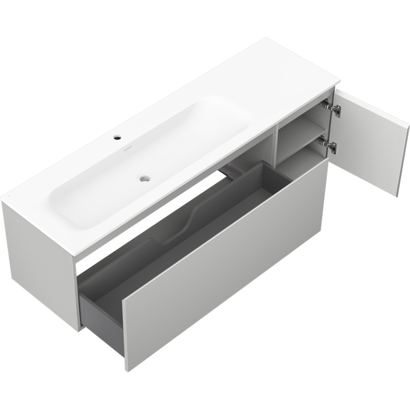 Mexen Orio Badezimmerschrank 160 cm mit Waschbecken Vela links, 1S, 1D, grau matt/weiß matt - 91A13-16047-3-BBFF62-W23L01