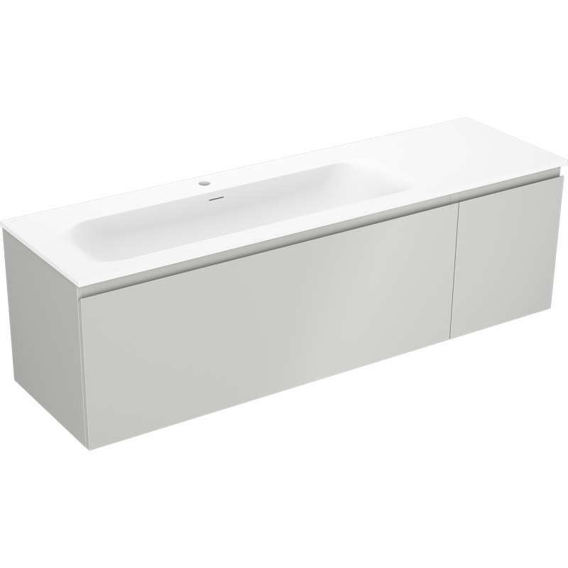 Mexen Orio Badezimmer-Unterschrank 160 cm mit Waschbecken Vela links, 1S, 1D, grau matt/weiß matt - 91A13-16047-3-BBFF62-W23L01