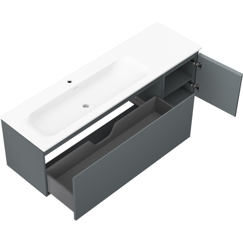 Mexen Orio 160 cm Badezimmer-Unterschrank mit linkem Waschbecken Vela, 1S, 1T, grafit matt/weiß matt
