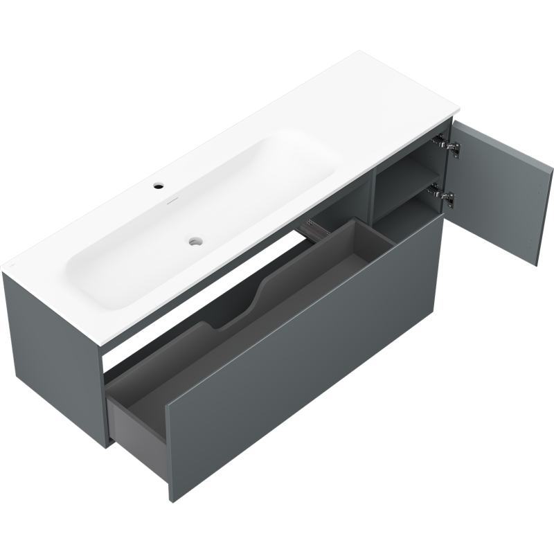 Mexen Orio armario de baño 160 cm con lavabo Vela izquierdo, 1S, 1D, grafito mate/blanco mate - 91A13-16047-3-BBFF66-W23L01