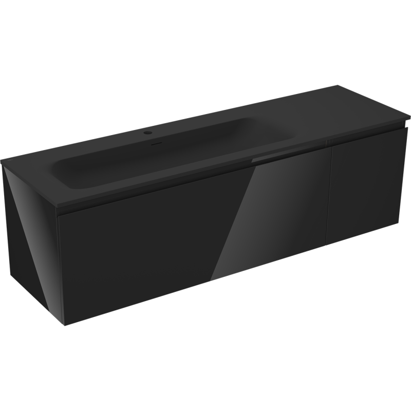 Mexen Orio armario de baño 160 cm con lavabo Vela izquierdo, 1S, 1D, negro brillo/negro mate - 91A13-16047-3-BBFF70-W23L71