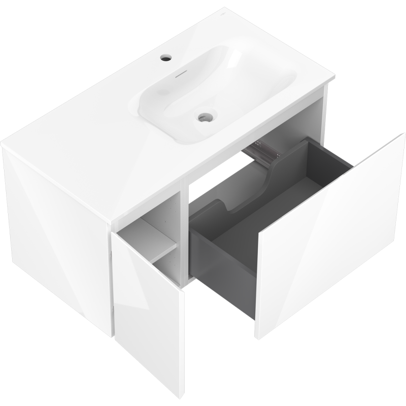 Mexen Orio mobile bagno 90 cm con lavabo Vela destro, 1S, 1D, bianco lucido - 91A13-09047-3-BBFF00-W23P00