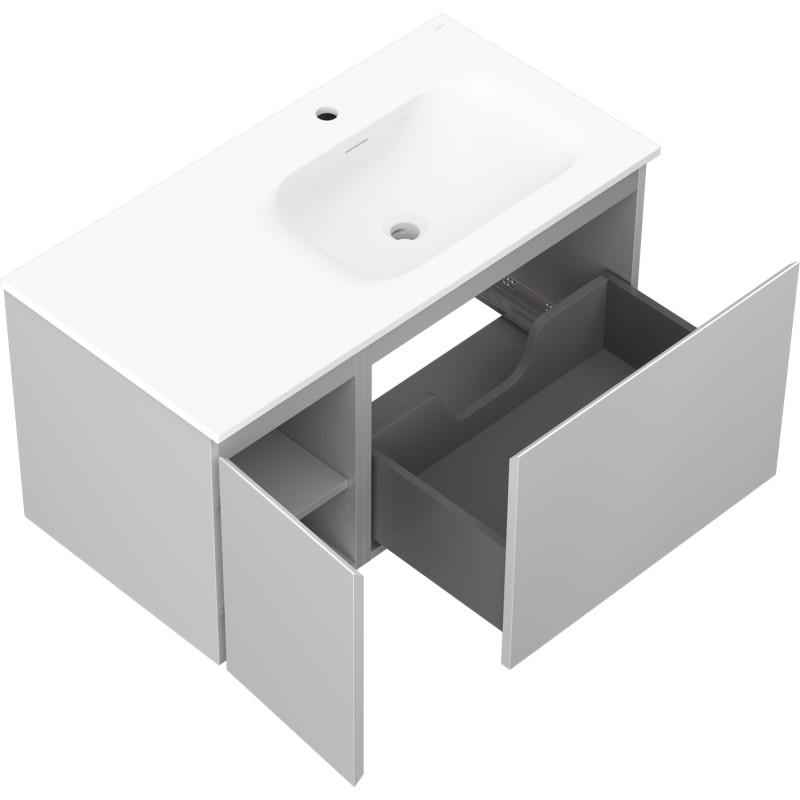 Mexen Orio 90 cm Badezimmerunterschrank mit Waschbecken Vela rechts, 1S, 1D, grau matt/weiß matt - 91A13-09047-3-BBFF62-W23P01