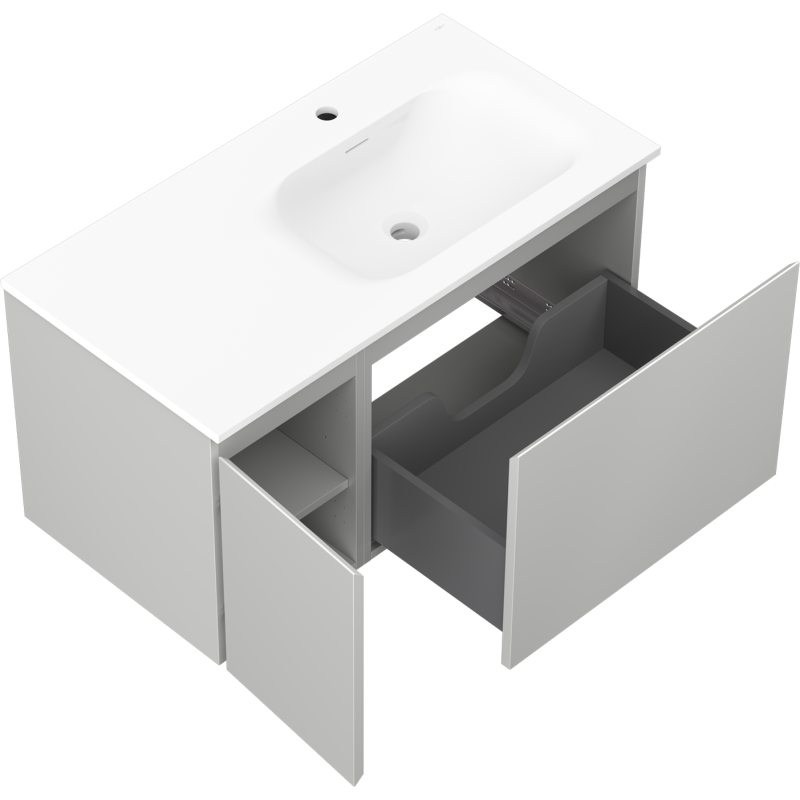 Mexen Orio armadietto da bagno 90 cm con lavabo Vela destro, 1S, 1D, grigio opaco/bianco opaco - 91A13-09047-3-BBFF62-W23P01