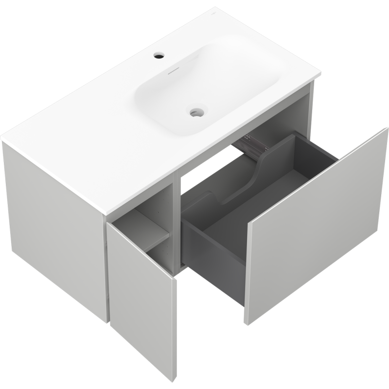 Mexen Orio armario de baño 90 cm con lavabo Vela derecho, 1S, 1D, gris mate/blanco mate - 91A13-09047-3-BBFF62-W23P01