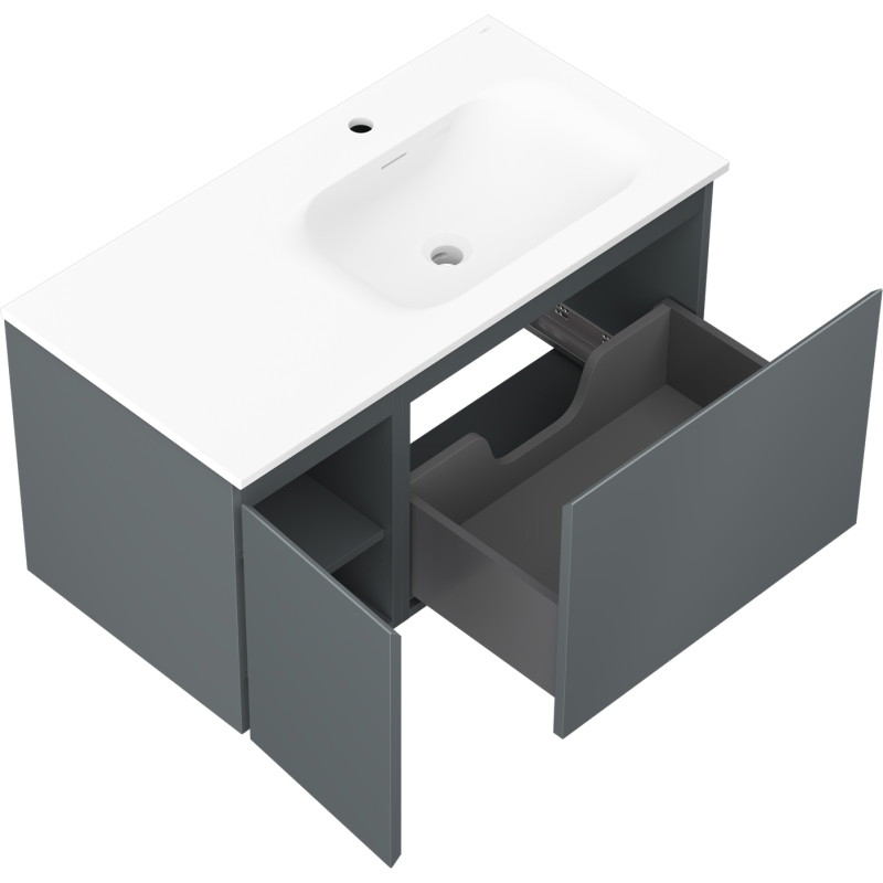 Mexen Orio armoire de salle de bain 90 cm avec lavabo Vela droite, 1S, 1D, graphite mat/blanc mat - 91A13-09047-3-BBFF66-W23P01
